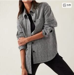 Athleta Braiden Shirt Jacket Women's Size Small Black White Button Up Layering